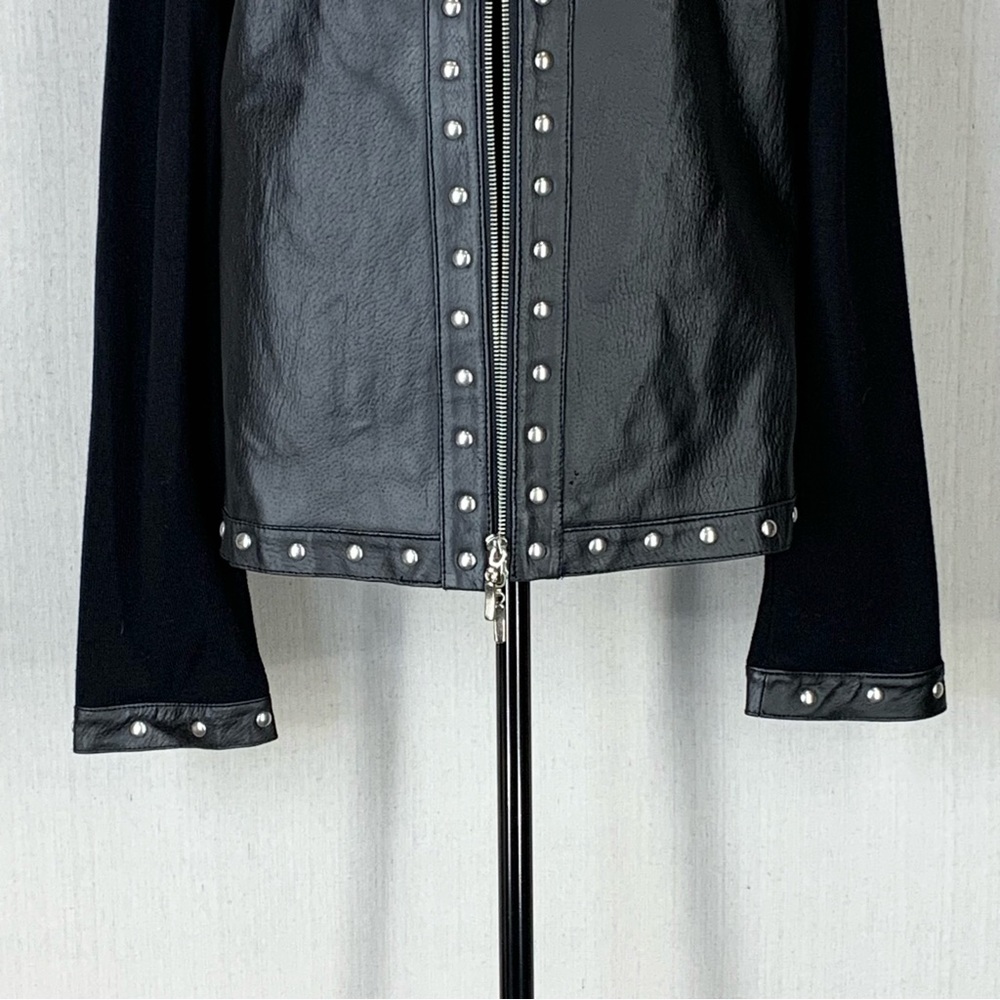 Caprice~Women's Full Zip Studded Leather & Knit Combo Moto/Biker Jacket~Sz L - Picture 4 of 16
